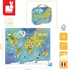 Puzzle w walizce Mapa świata 100 elementów 6+
