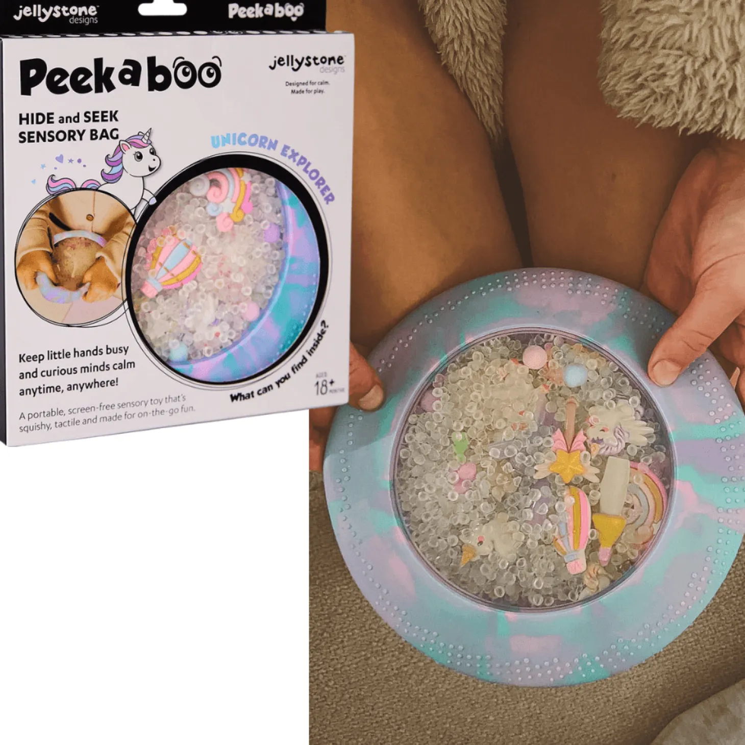Sensoryczny dysk z figurkami A-Ku-Ku! Peekaboo - Jednorożec
