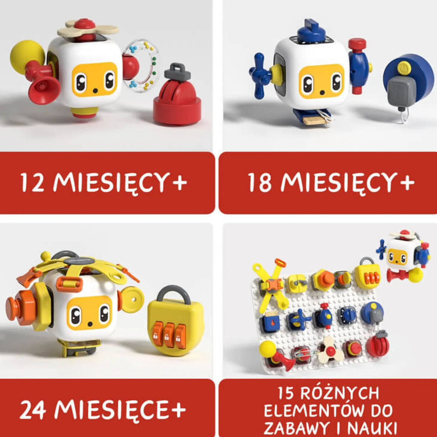 Tablica manipulacyjna z kostką i doczepianymi elementami, 1+