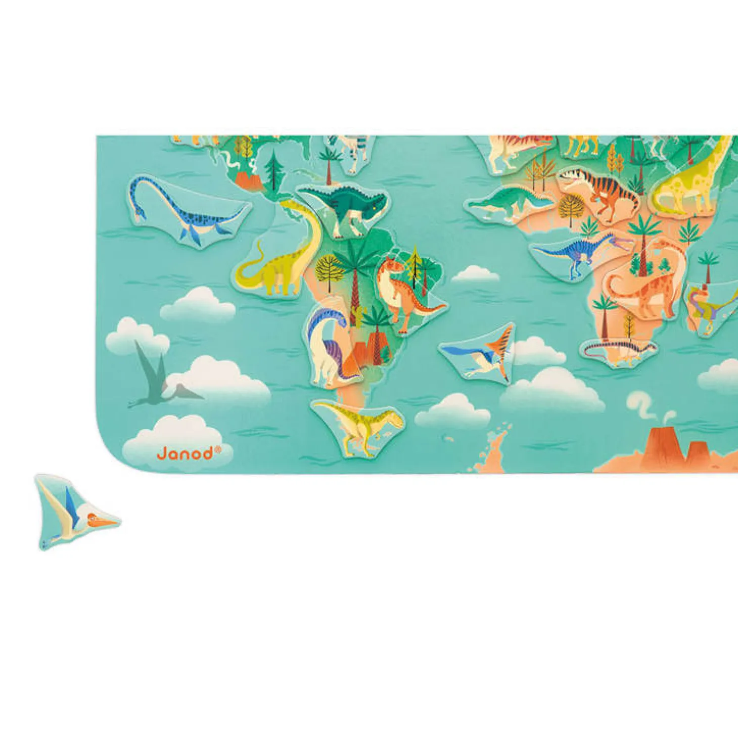 Układanka drewniana magnetyczna Mapa świata z 50 magnesami Dinozaury 7+