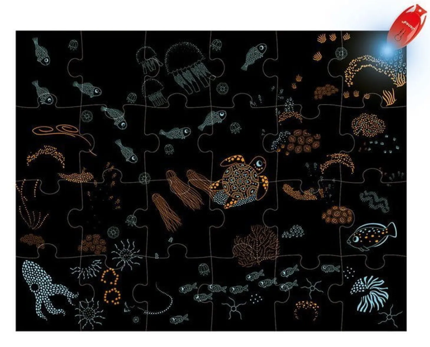 Świecące puzzle z mini-lampką UV Ocean 24 elementy 3+