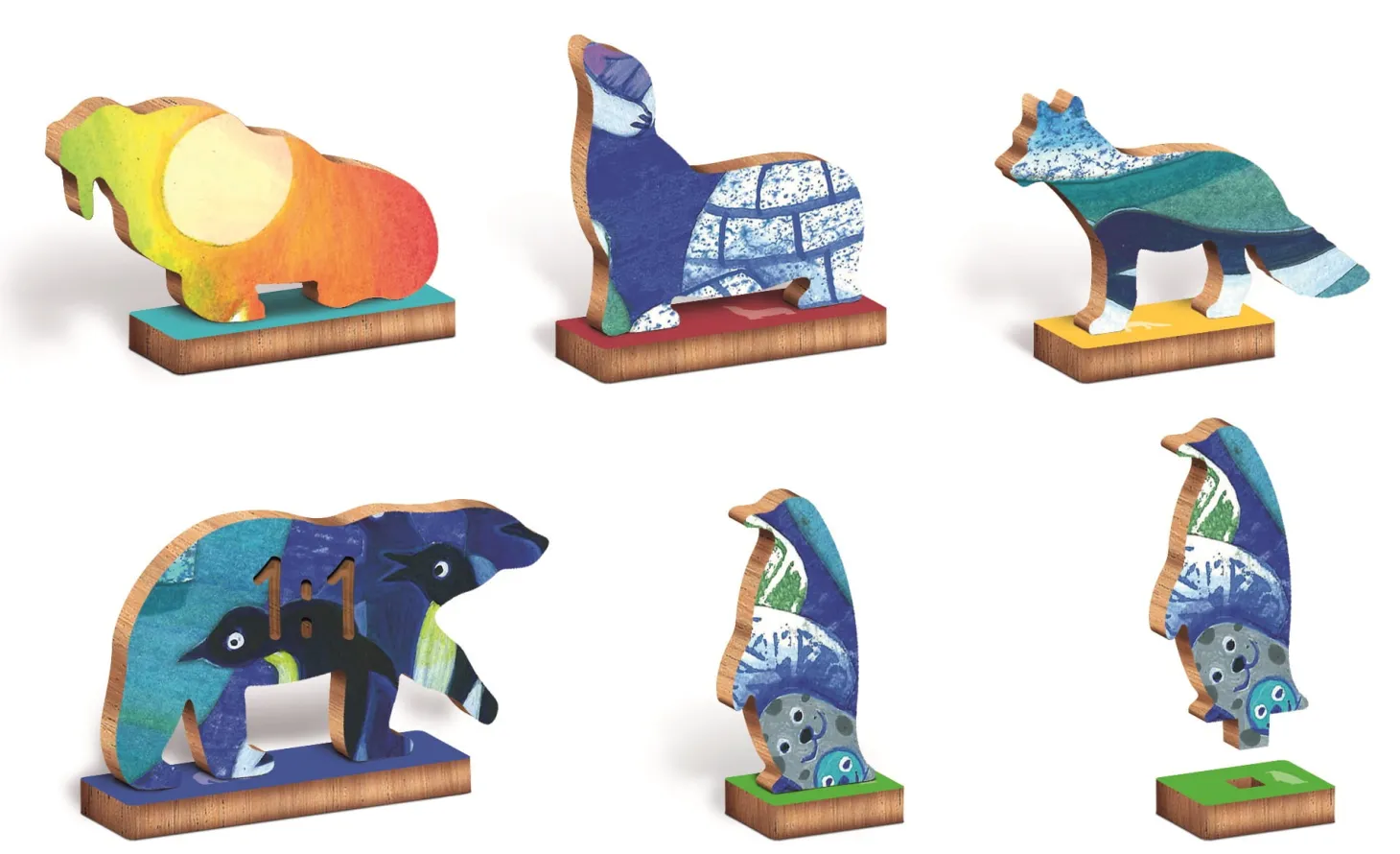 WOODY PUZZLE – drewniane puzzle konturowe – ZWIERZĘTA POLARNE