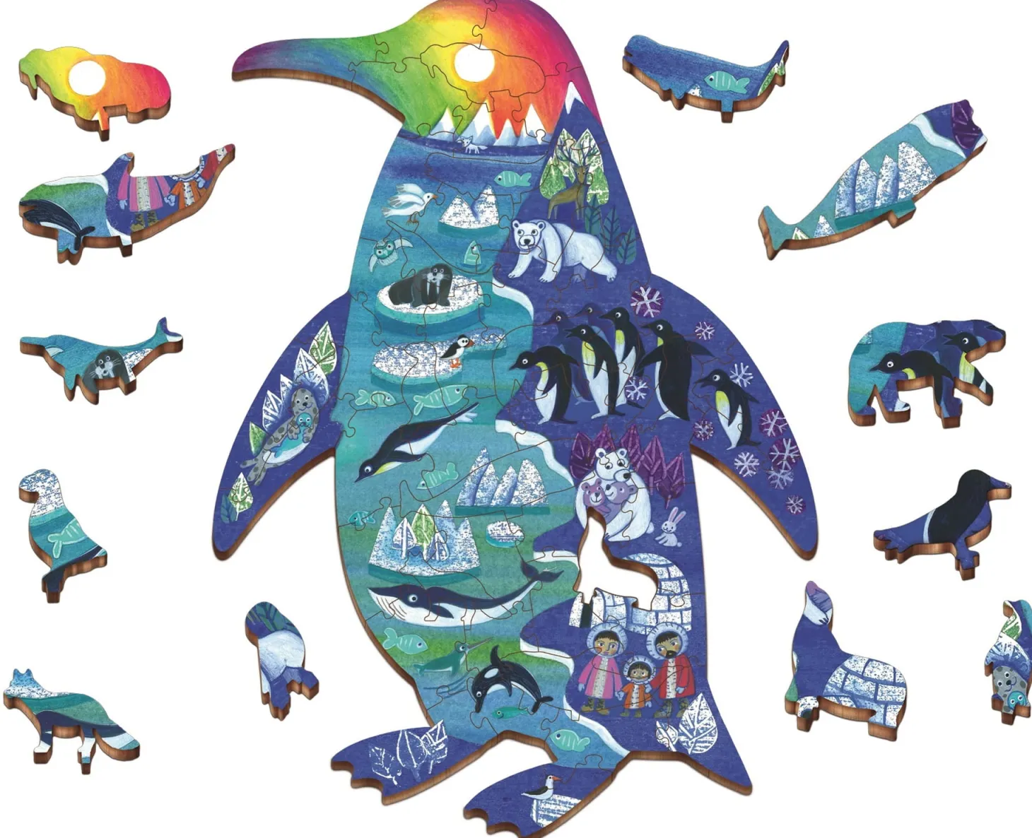 WOODY PUZZLE – drewniane puzzle konturowe – ZWIERZĘTA POLARNE