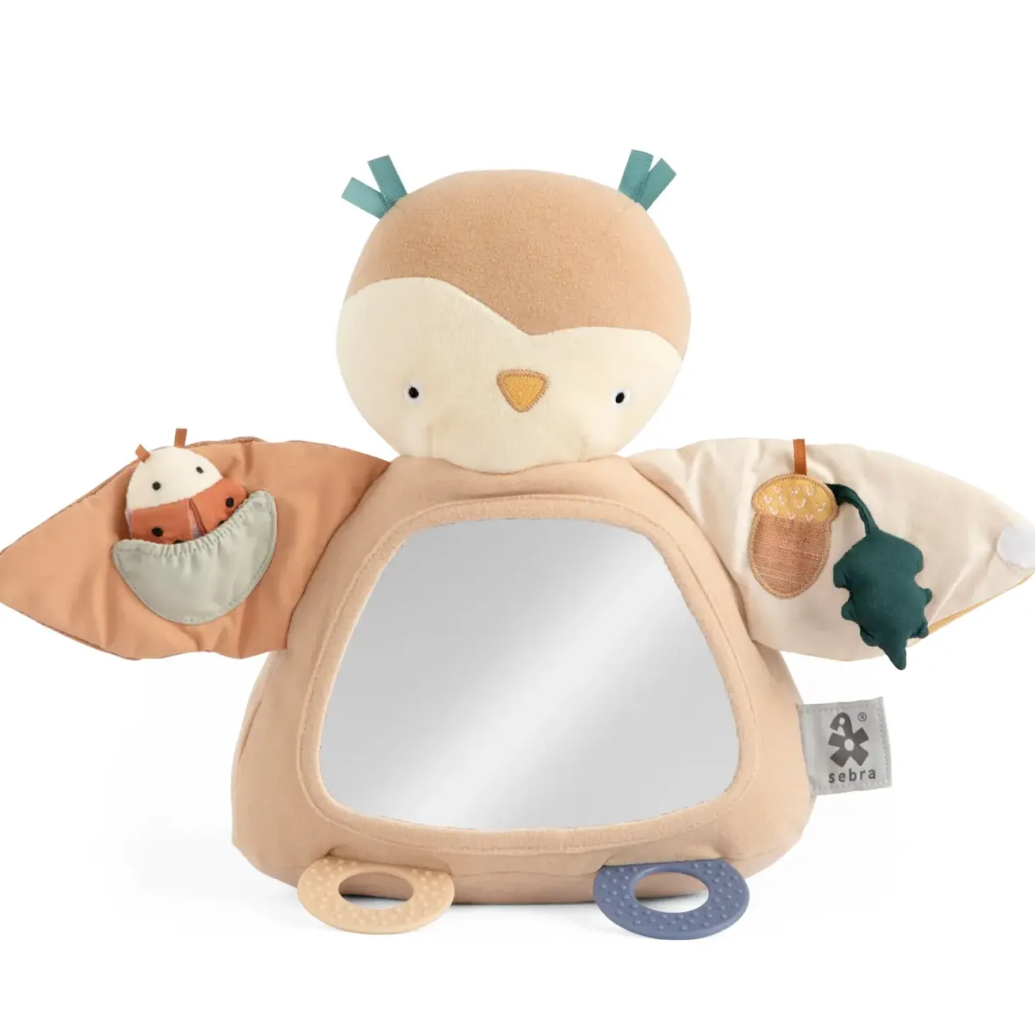 Zabawka aktywizująca z lusterkiem - Blinky the owl, maple beige