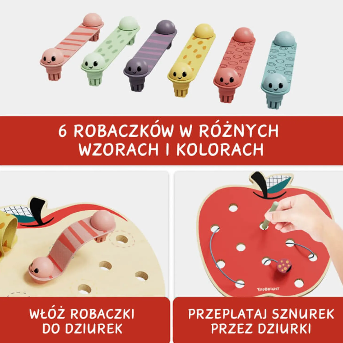 Zabawka edukacyjna dla dzieci Robaczki w jabłuszku, 18m+