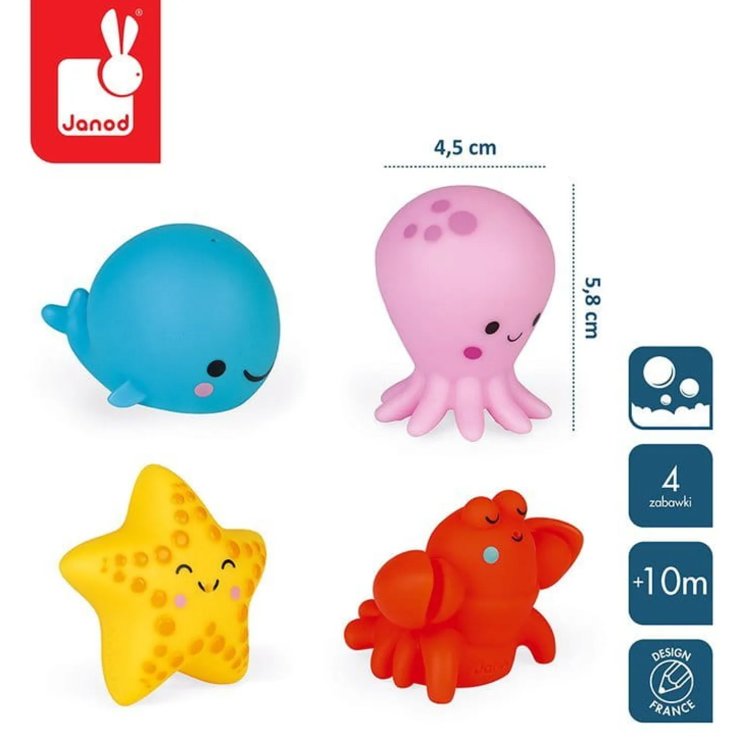 Zestaw do kąpieli 4 zwierzątka morskie 10 m+