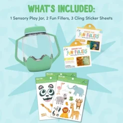 Zestaw sensoryczny DIY, świecący słoik z brokatami i figurkami Fun Fillers + naklejki gratis - ZOO