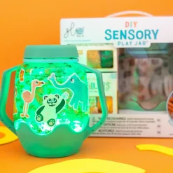 Zestaw sensoryczny DIY, świecący słoik z brokatami i figurkami Fun Fillers + naklejki gratis - ZOO