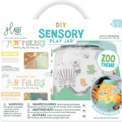 Zestaw sensoryczny DIY, świecący słoik z brokatami i figurkami Fun Fillers + naklejki gratis - ZOO