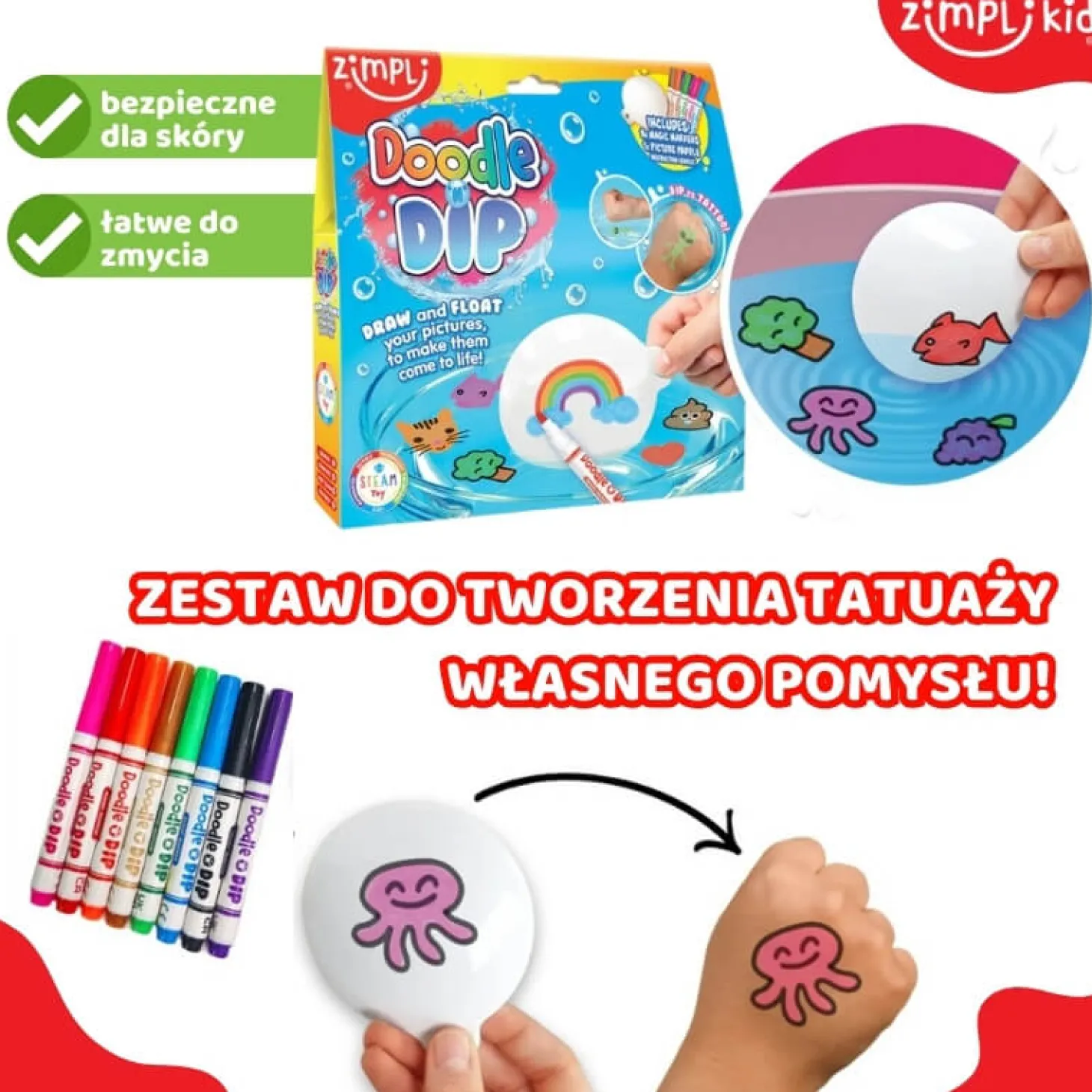 Zestaw tatuaży do wody + flamastry