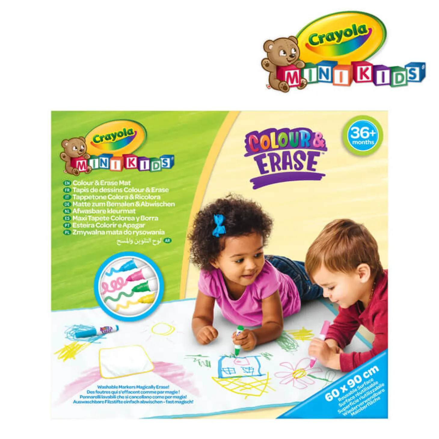 Zmywalna mata do rysowania dla dzieci 60x90 cm + 4 flamastry Mini Kids 3+