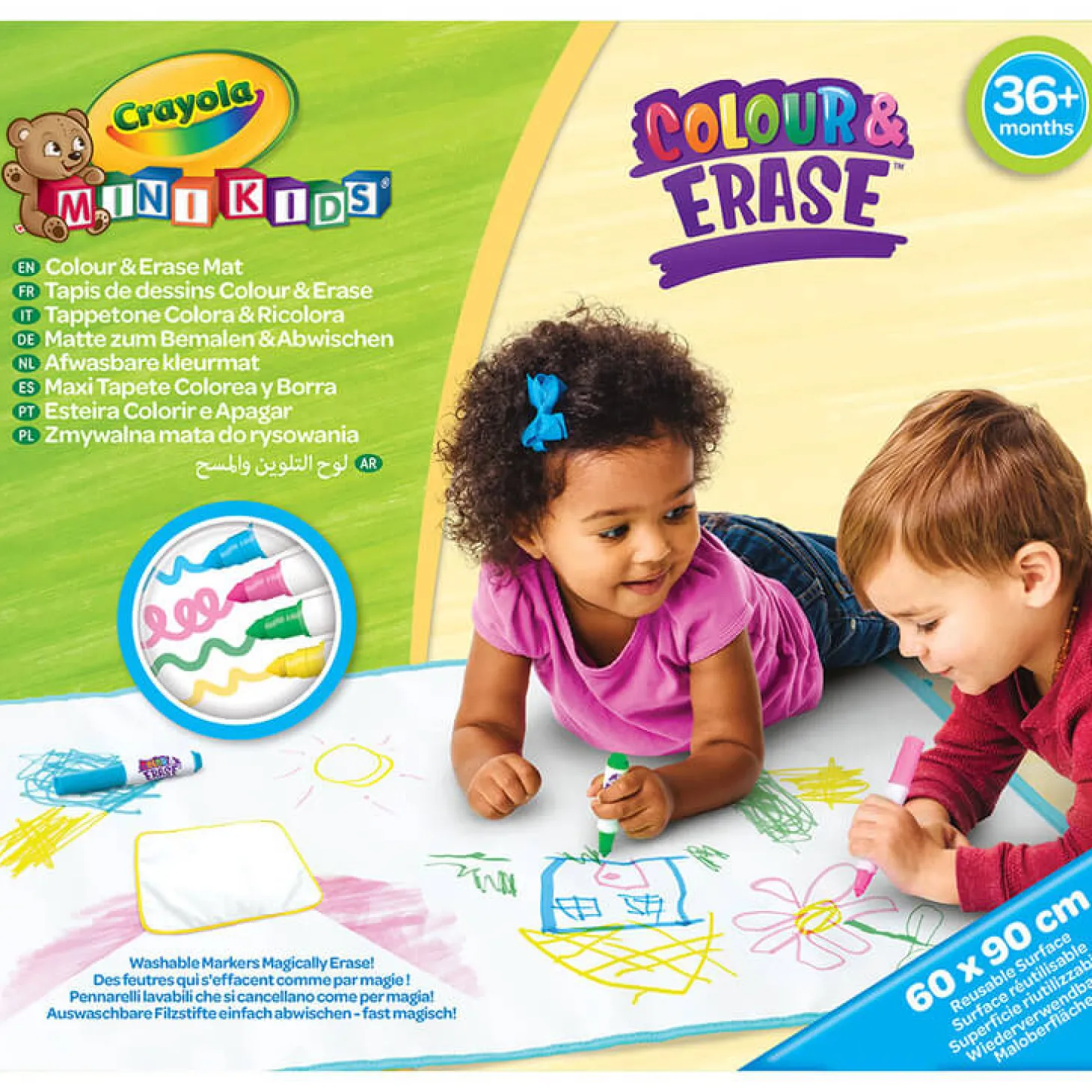 Zmywalna mata do rysowania dla dzieci 60x90 cm + 4 flamastry Mini Kids 3+
